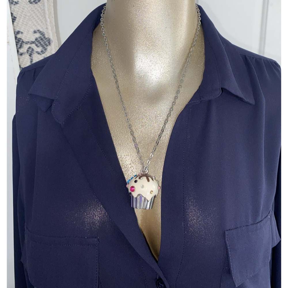 Y2K Pastel Cupcake Pendant Necklace Kidcore Kitsch Foodie Jewelry Sweet Treat